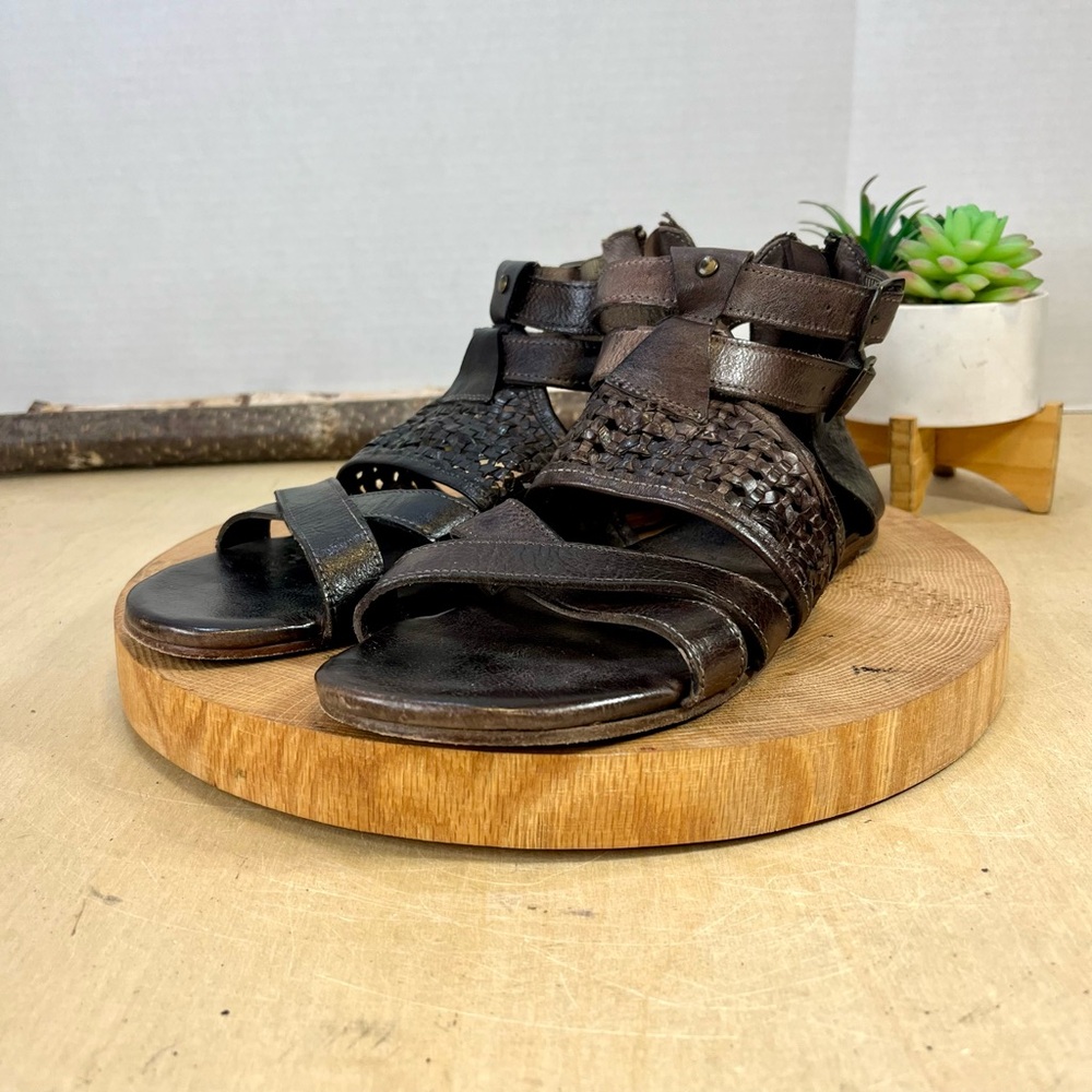 BED|STU Capriana Brown Woven Leather Double Ankle Strap Buckle Zip Sandal Size 9 - Picture 2 of 15